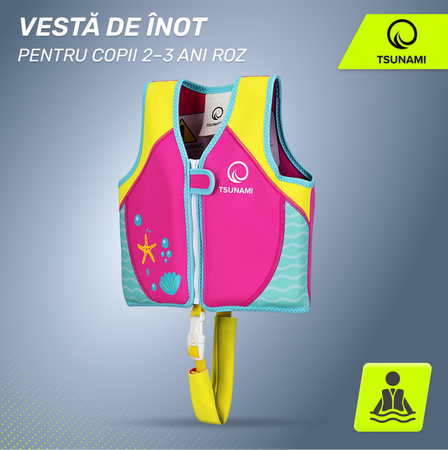 Vestă de înot pentru copii 2-3 ani TSUNAMI roz