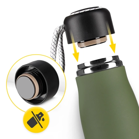 Sticlă termică de 540 ml cu curea verde