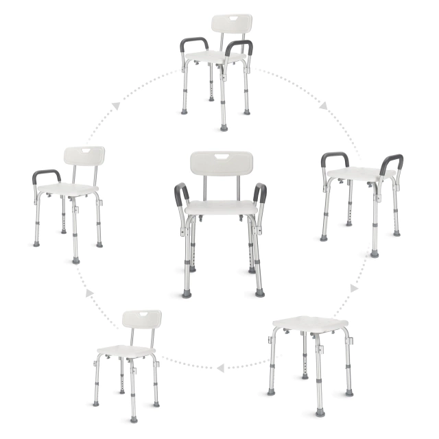 Scaun de duș cu spătar și suporturi pentru brațe