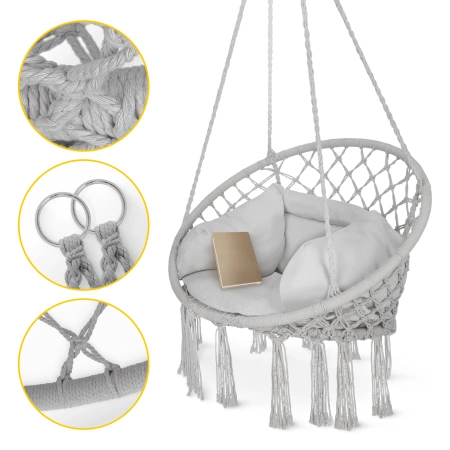 Leagăn de grădină BOHO cu pernă Gri