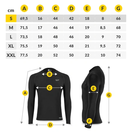 Lenjerie termică unisex – set negru compus dintr-un tricou și pantaloni, mărimea S