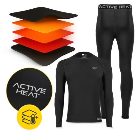 Lenjerie termică unisex – set negru compus dintr-un tricou și pantaloni, mărimea S