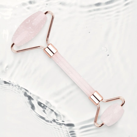 Roller facial din cuarț roz natural