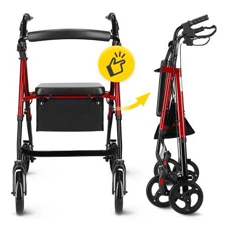 Cărucior cu patru roți cu scaun și geantă roșu