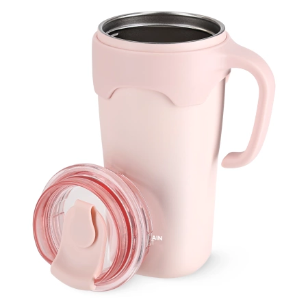 Cană termică cu pai 650 ml roz