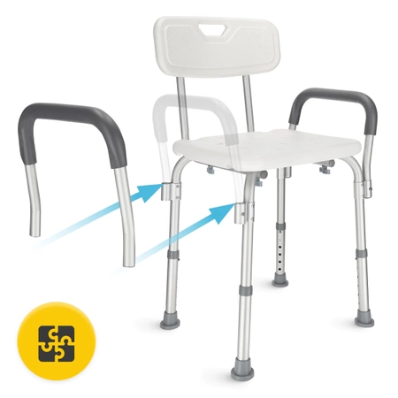 Scaun de duș cu spătar și suporturi pentru brațe