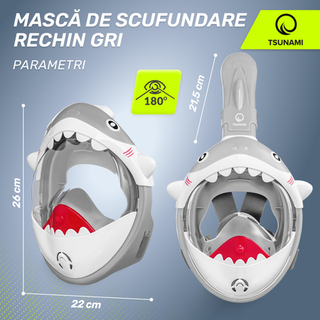 Mască de scufundare pentru copii TSUNAMI SHARK gri