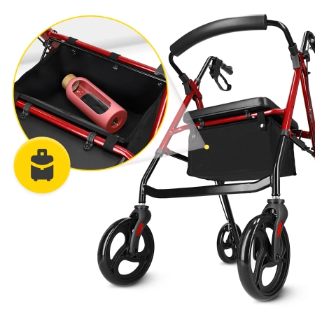 Cărucior cu patru roți cu scaun și geantă roșu