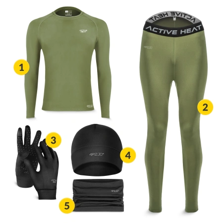 Set de îmbrăcăminte termică unisex – set verde 5-în-1, mărime S