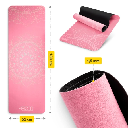 Covora de yoga și exerciții din piele de căprioară 1,5 mm roz