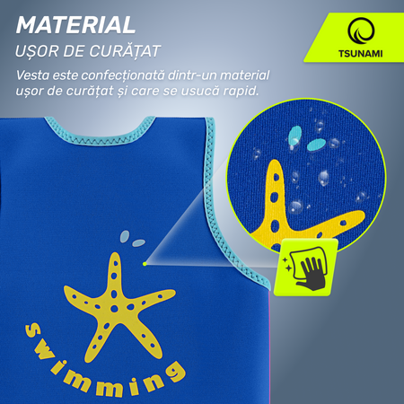 Vestă de înot pentru copii 3-6 ani TSUNAMI albastru