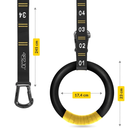 Inele de gimnastică pentru tracțiuni cu ABS, negru și galben