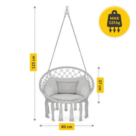 Leagăn de grădină BOHO cu pernă Gri