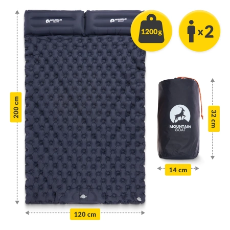 Saltea gonflabilă pentru două persoane, auto-umflabilă, pentru drumeții MOUNTAIN GOAT