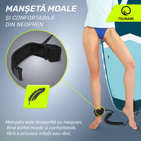 Cablu de siguranță pentru placa SUP TSUNAMI negru