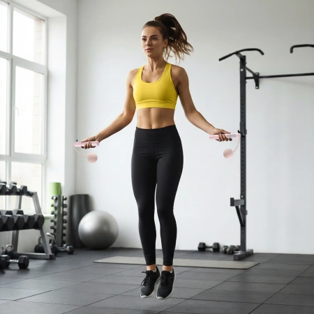 Coardă de sărit cu contor și bile roz