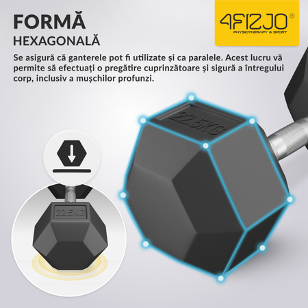 Ganteră din oțel HEX de 22,5 kg (1 Bucată)