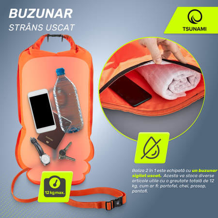 Geamandură de înot, gonflabilă + buzunar uscat 2 în 1 TSUNAMI