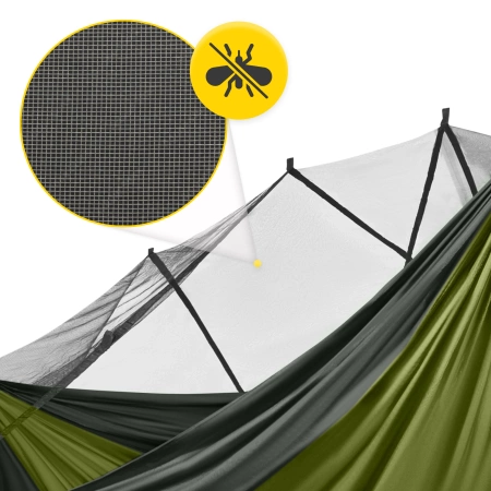 Hamac de călătorie Mountain Goat pentru două persoane cu plasă împotriva țânțarilor gri-verde