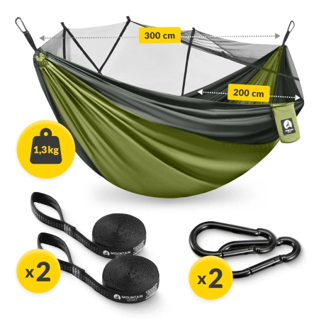 Hamac de călătorie Mountain Goat pentru două persoane cu plasă împotriva țânțarilor gri-verde
