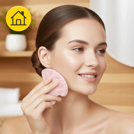 Piatra Gua Sha canelată din cuarț roz natural