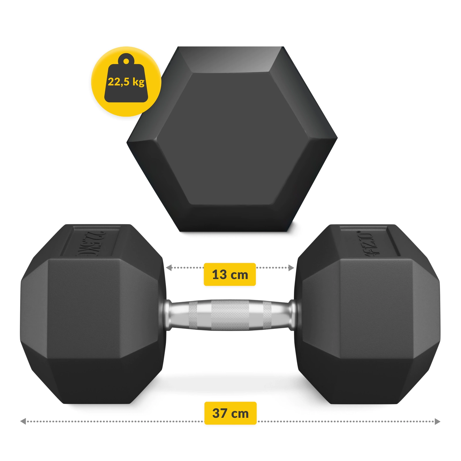 Gantere din oțel HEX de 22,5 kg (1 bucată)
