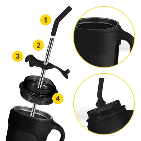 Cană termică cu pai 650 ml negru