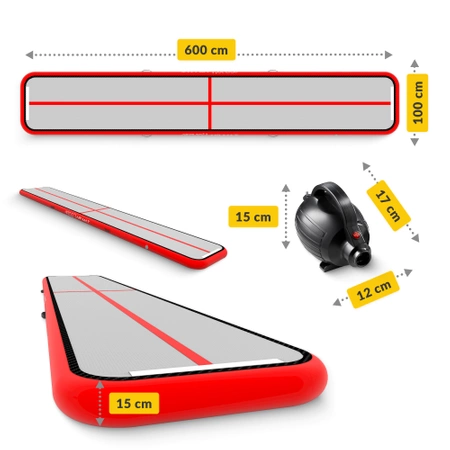 Pistă acrobatică AIR MAT 6 x 1 x 0,15 m cu pompă