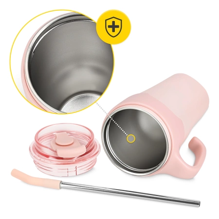 Cană termică cu pai 650 ml roz