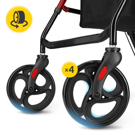 Cărucior cu patru roți cu scaun și geantă roșu