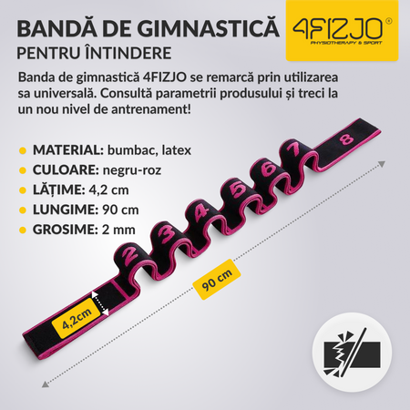 Bandă de întindere gimnazială 90 cm roz