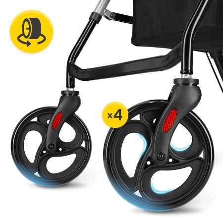 Cărucior cu patru roți cu scaun și geantă argintiu