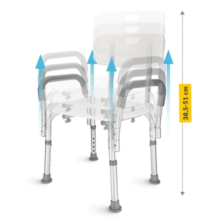 Scaun de duș cu spătar și suporturi pentru brațe