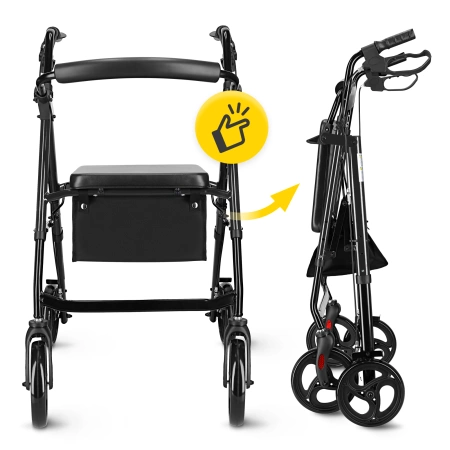 Cărucior cu patru roți cu scaun și geantă negru