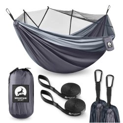 Hamac de călătorie Mountain Goat pentru două persoane cu plasă împotriva țânțarilor gri-grafit