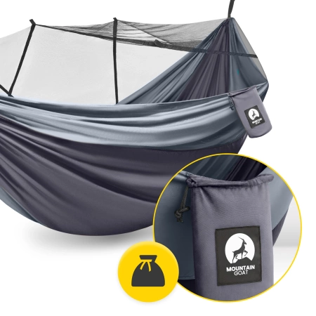Hamac de călătorie Mountain Goat pentru două persoane cu plasă împotriva țânțarilor gri-grafit