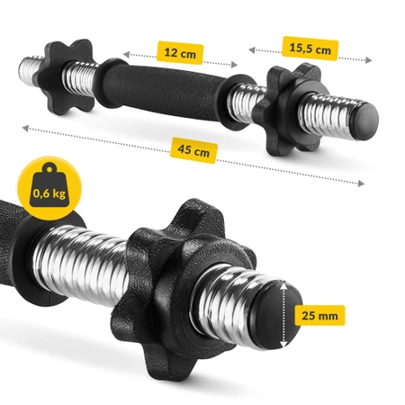 Barbell scurt pentru haltere cu cleme 35 cm 2 buc.