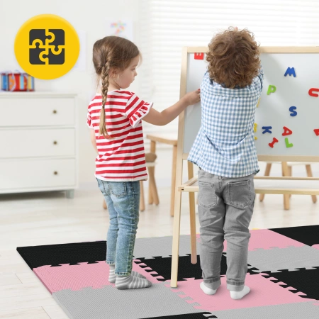 Covor puzzle educațional pentru copii 90 x 90 cm roz