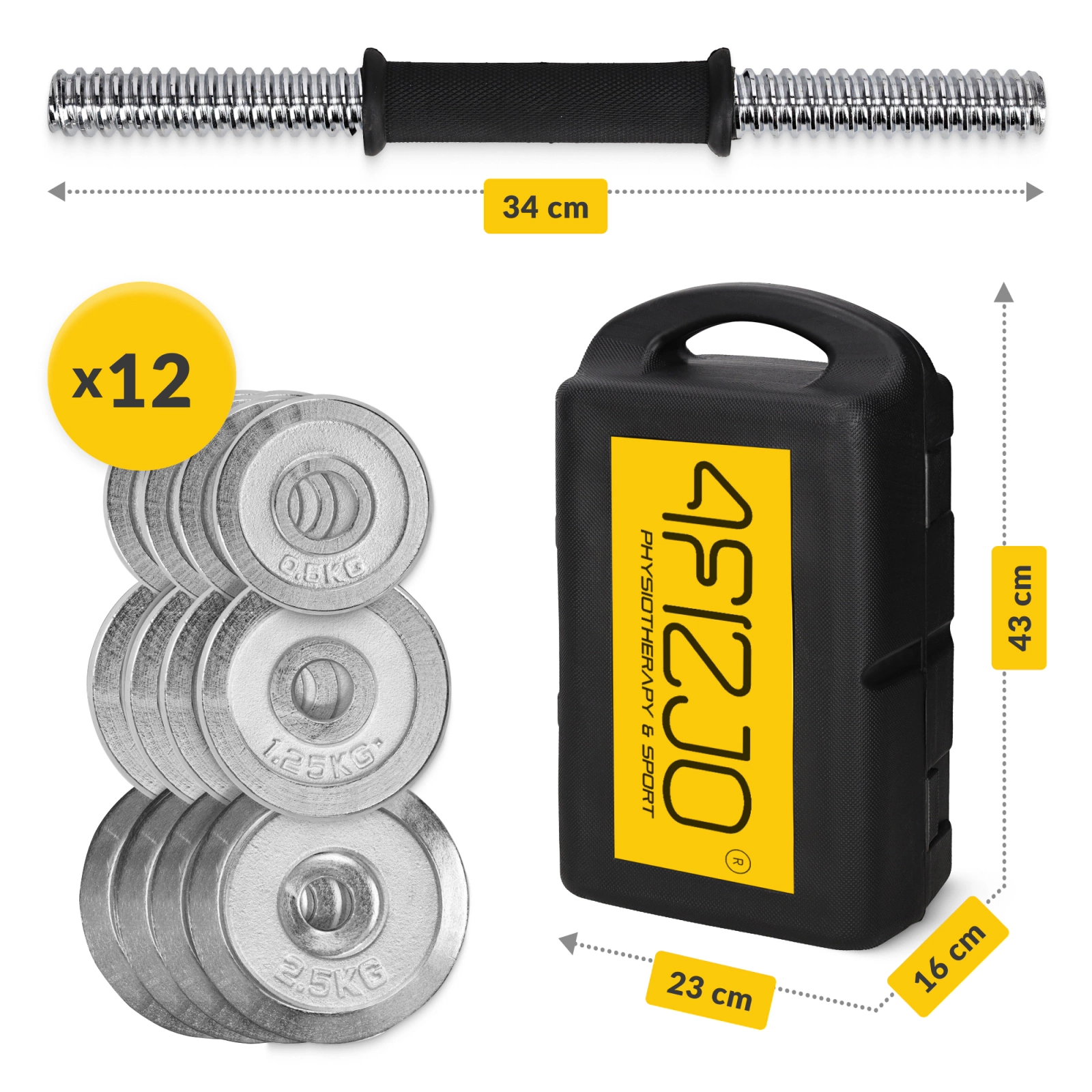 Gantere din oțel în valiză - set de 20 kg