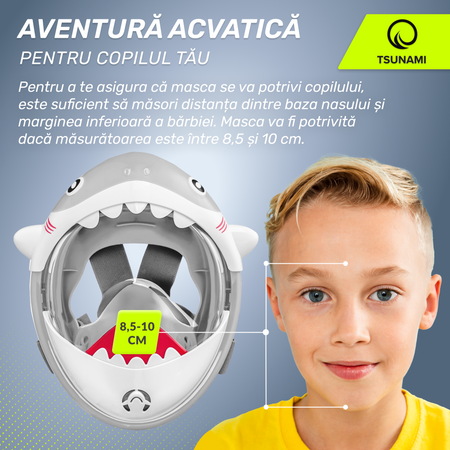 Mască de scufundare pentru copii TSUNAMI SHARK gri