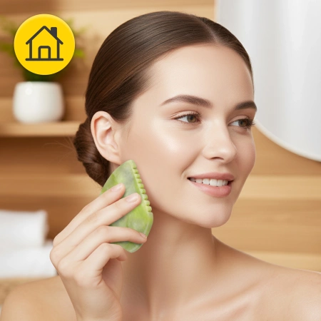 Piatra Gua Sha canelată din jad verde natural