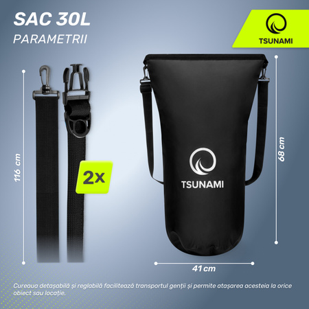 Geantă impermeabilă 30 litri TSUNAMI negru