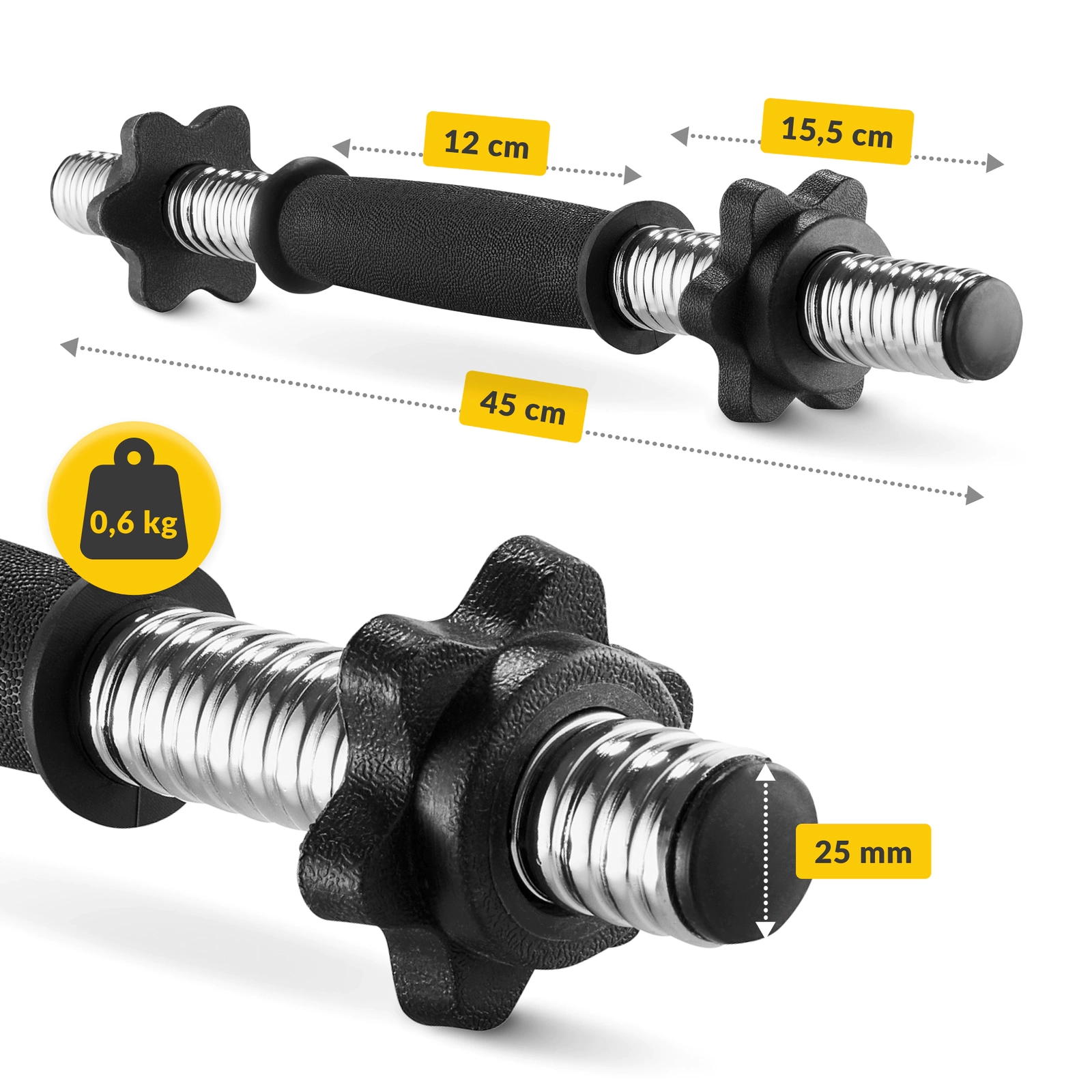 Barbell scurt pentru haltere cu cleme 35 cm 2 buc.