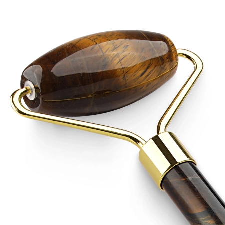 Roller facial din cuarț natural Tiger Eye