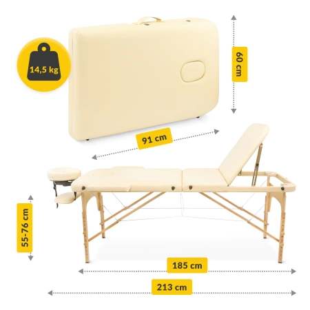 Masă de masaj din lemn cu blat reglabil, 60 cm