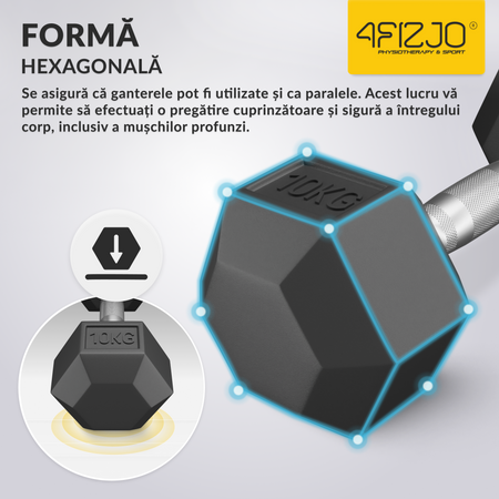 Ganteră din oțel HEX 10 kg (1 Bucată)