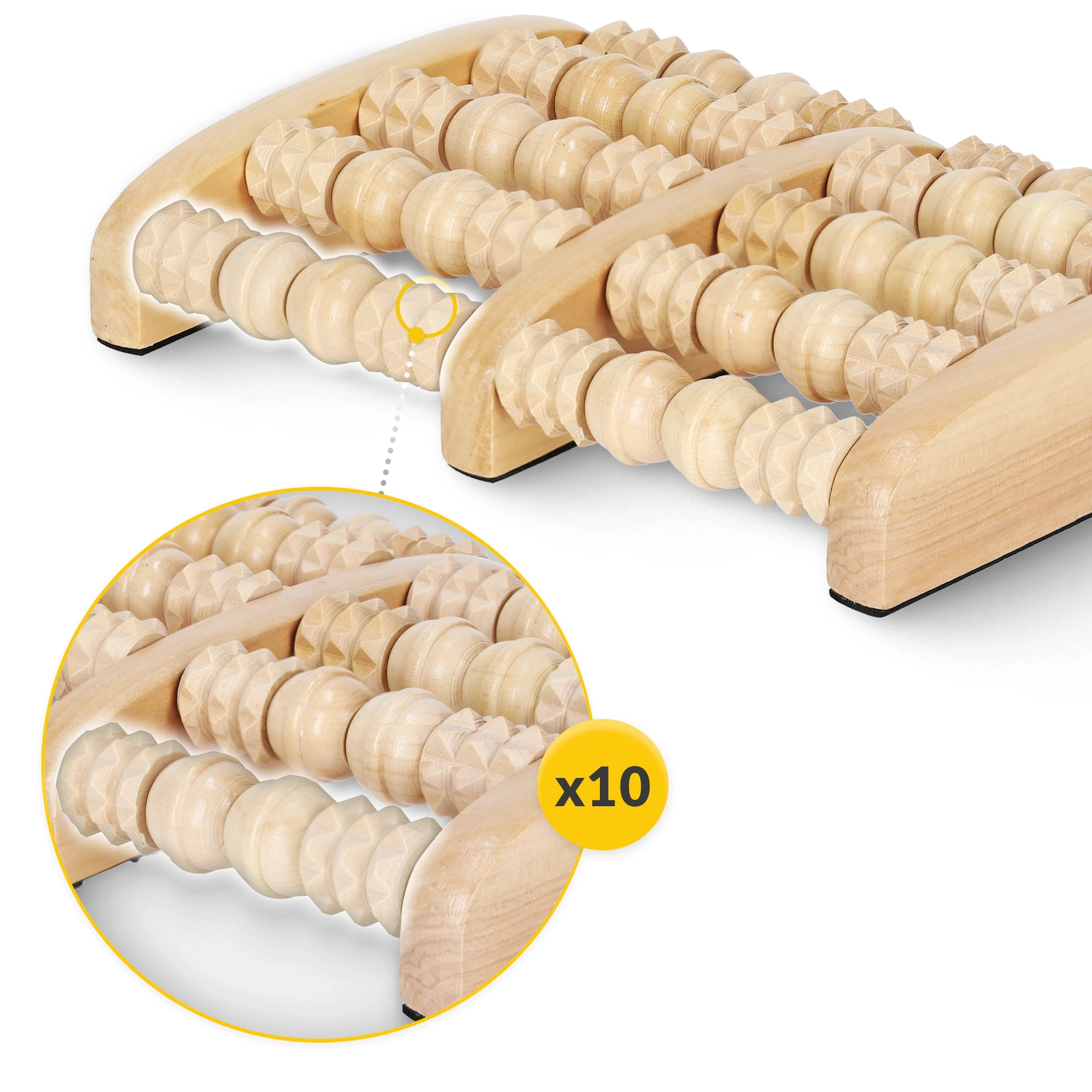 Masajer pentru picioare din lemn cu rolă dublă