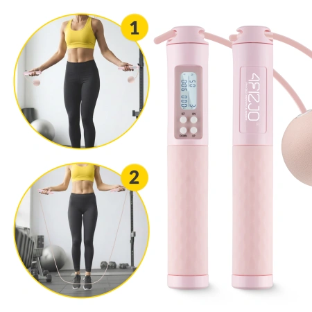 Coardă de sărit cu contor și bile roz