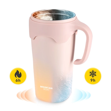 Cană termică cu pai 650 ml roz