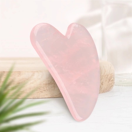 Piatra Gua Sha canelată din cuarț roz natural